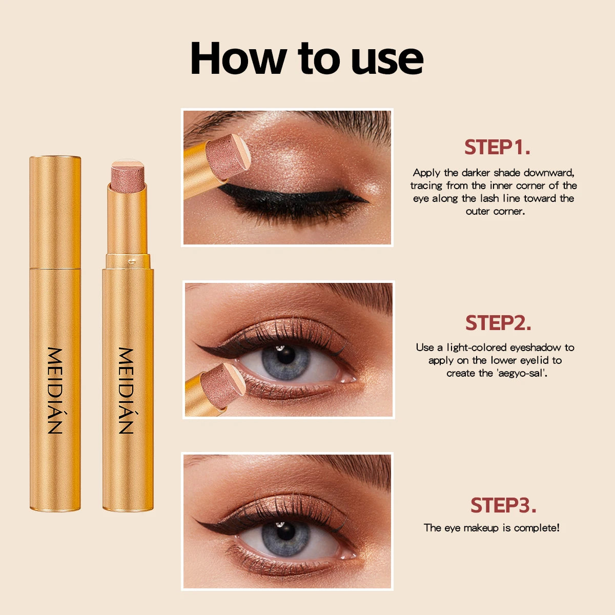 3-Color Waterproof Eye Shadow Stick – Easy Beginner Eyeshadow Eye Shadow Stick Oasis Select