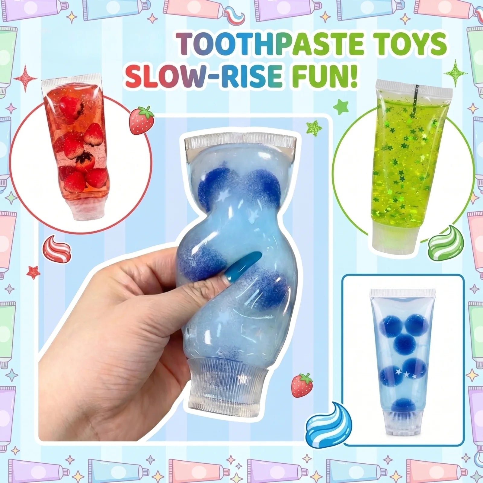 1-10PCS Toothpaste Tube Soft Gel Squishy Slow Rising Stress Relief for Adult Fidget Sensory Decompression Cute Pocket Gadget Oasis Select