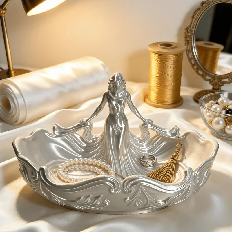 Retro Sculpture Jewelry Tray Elegant Vanity Trinket Dish Ring Earring Necklace Storage Plate Desktop Home Dresser Art Decor Gift Oasis Select
