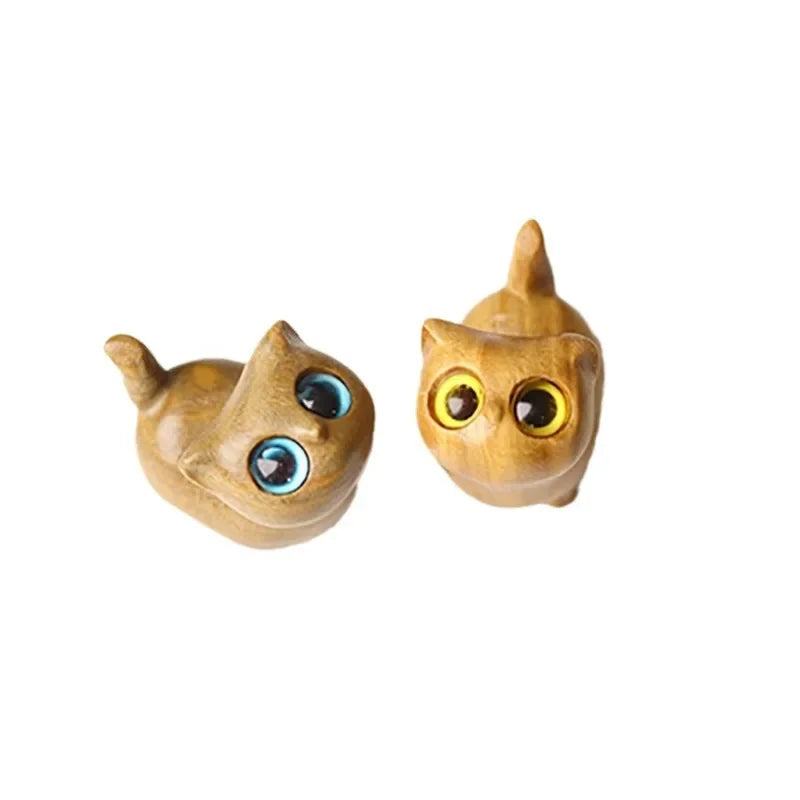 Green Sandalwood Carving Strange Kitten Animal Creative Wooden Cute Cat Play Hand Handle A Small Birthday Gift Craft Oasis Select