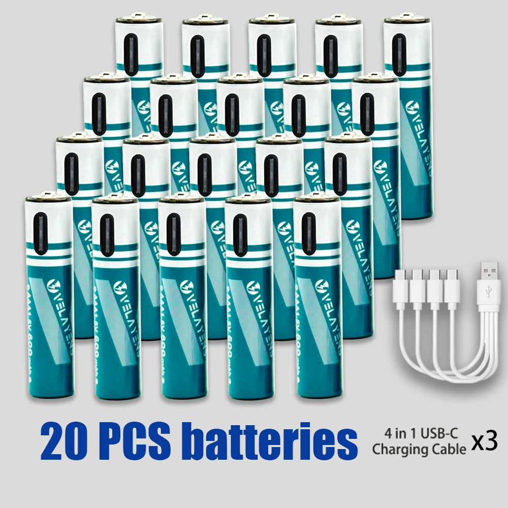 Long Lasting 600mAh AAA Rechargeable Battery Durable AAA Battery with USB C Charge Cable for High-Drain Devices Cameras Remotes Oasis Select 20PCS Battery 3Cable China Mainland