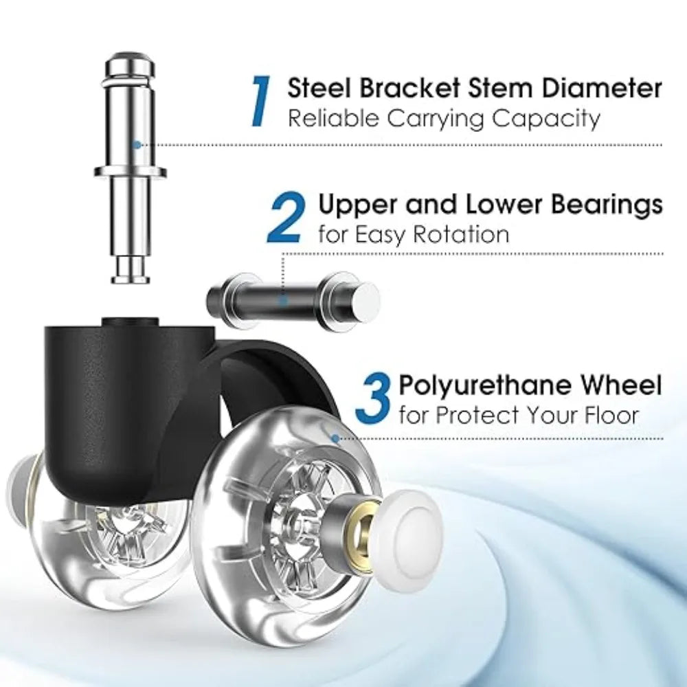 2 inch Heavy Duty Universal Office Chair Casters 5-Pack Quiet Roll for All Floors, Carpet Oasis Select