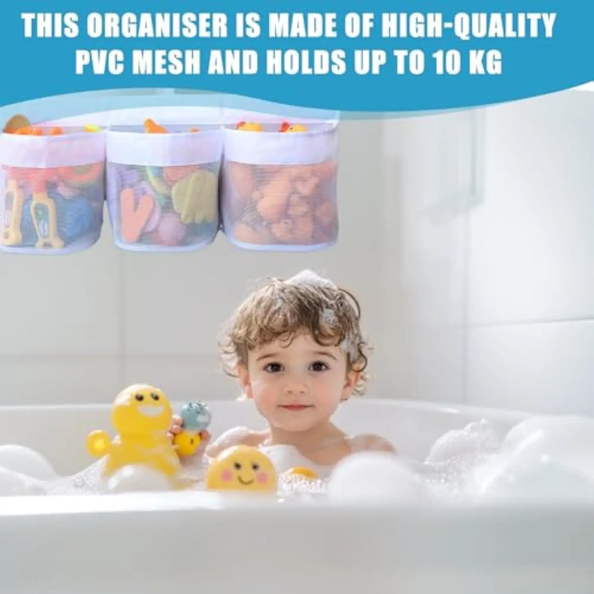 Bath Toy Organizer For Tub Large Capacity Mesh Design Toys Organizer With 3 Compartments Multifunctional Storage Bag Dishwasher Oasis Select