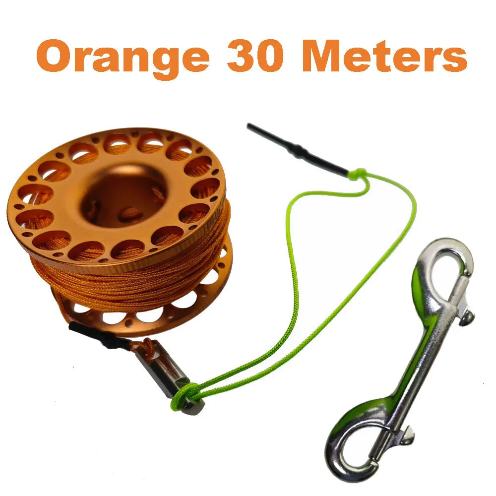15M 20M 30M Scuba Diving Aluminum Alloy Spool Finger Reel with Stainless Steel double ended hook SMB Equipment Cave Dive Oasis Select Orange Line 30M 2