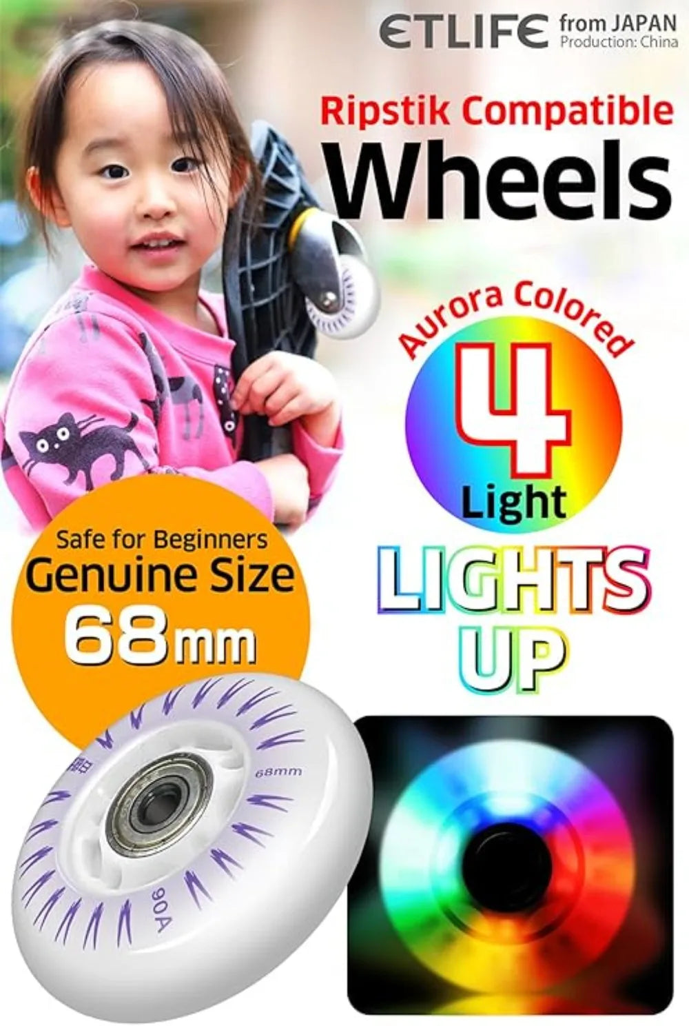 4PCS Luminescent Wheels Flash Inline Skate 90A LED Wheels Flash Roller Skates 68mm 72mm 76mm 80mmMulti-Specification Multi-Color Oasis Select