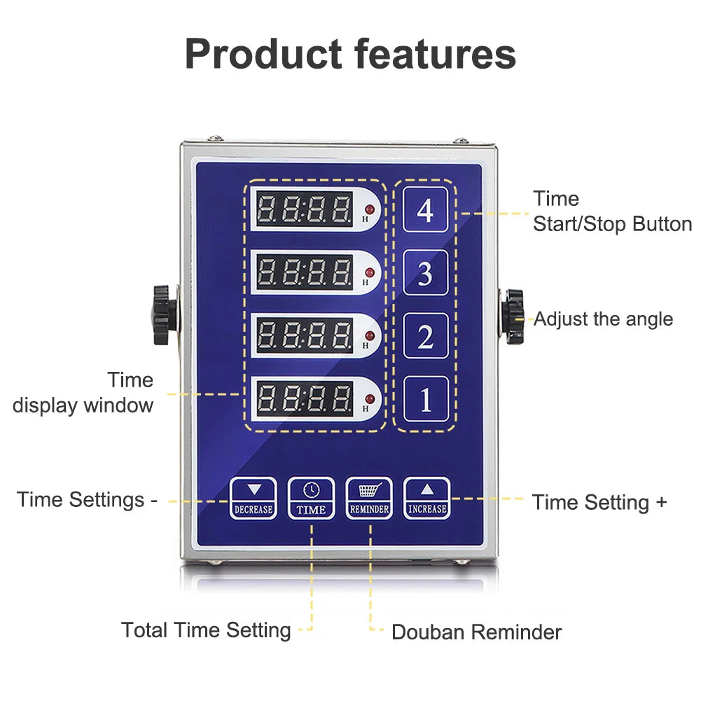 4-Channel Digital Kitchen Timer | LED Display & Loud Alarm