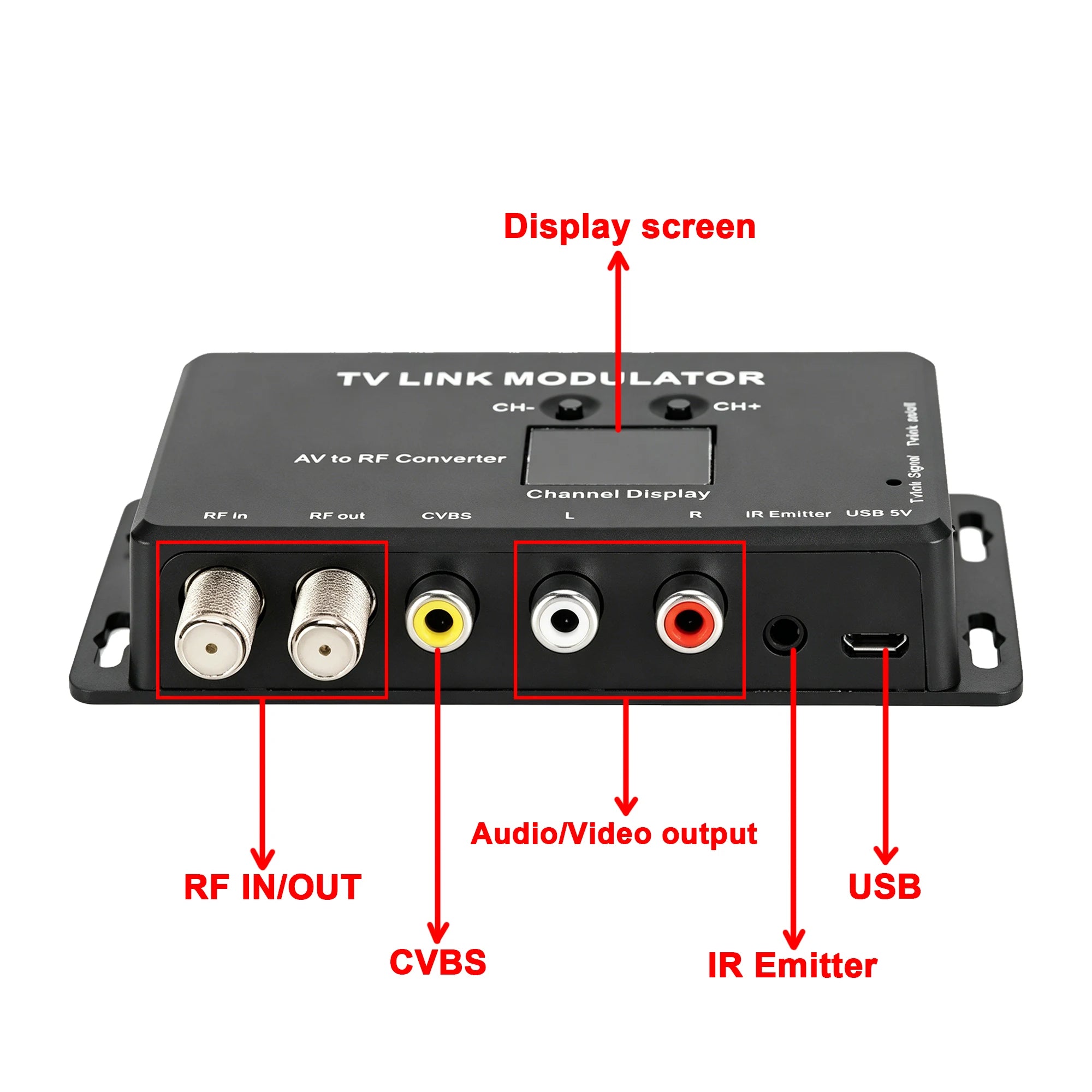 TV LINK Modulator， AV to RF ，IR Extender with Channel Display， Analog TV Self-Produced Program Insertion Device Oasis Select