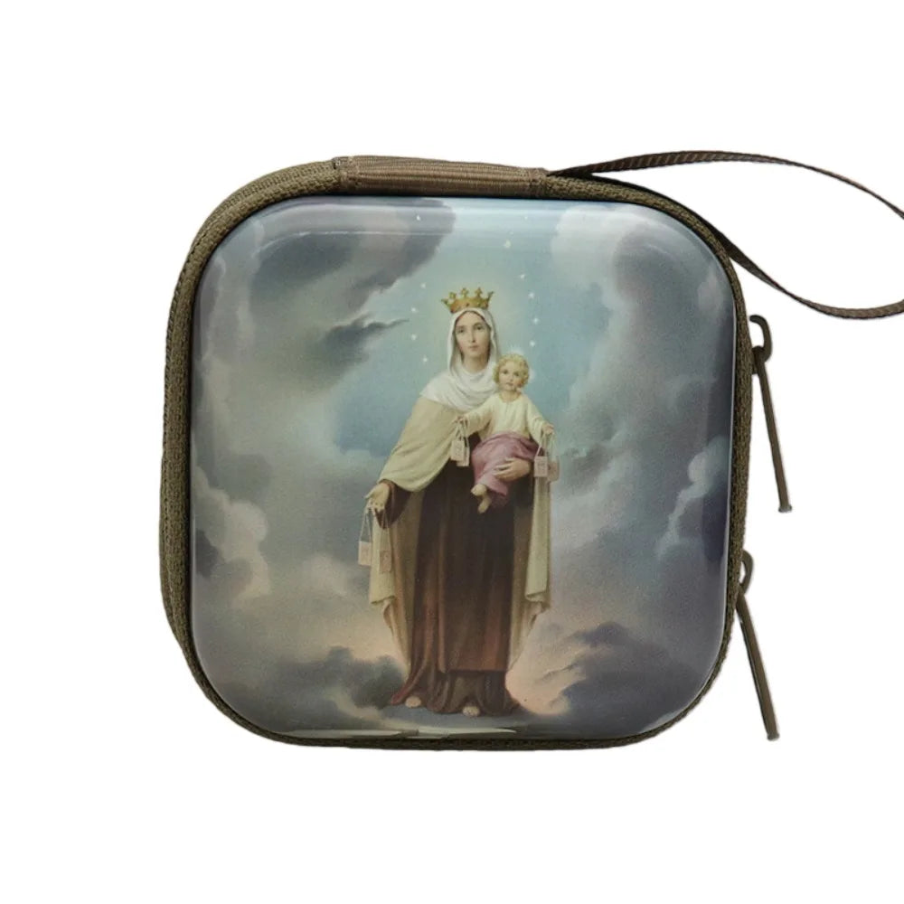 Virgin Mary Prayer Rosary Storage Bag Iron Artwork 7x7cm Religious Articles Cartoon Zippered Religious Jewelry Box Oasis Select E