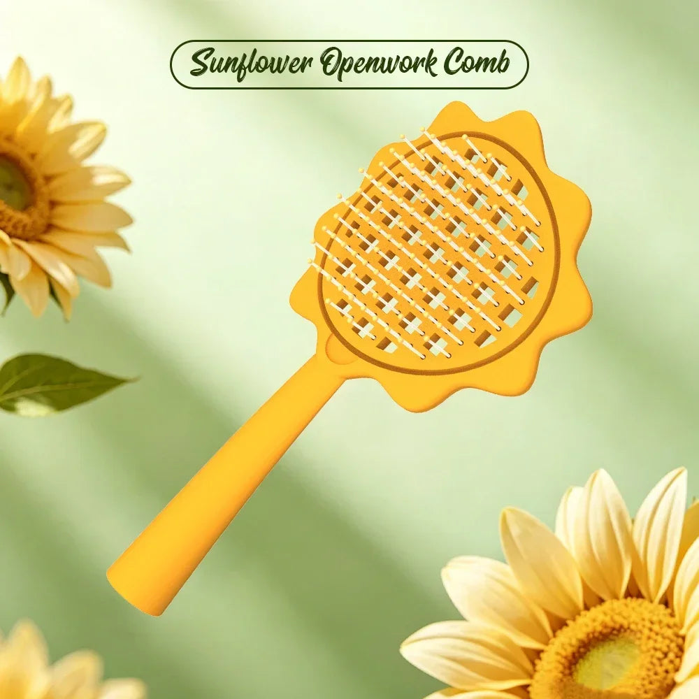 Sunflower Hollow Hair Brush Detangling Comb Scalp Massager Detangling Dry And Wet Use Design Salon Hairdressing Styling Tools Oasis Select