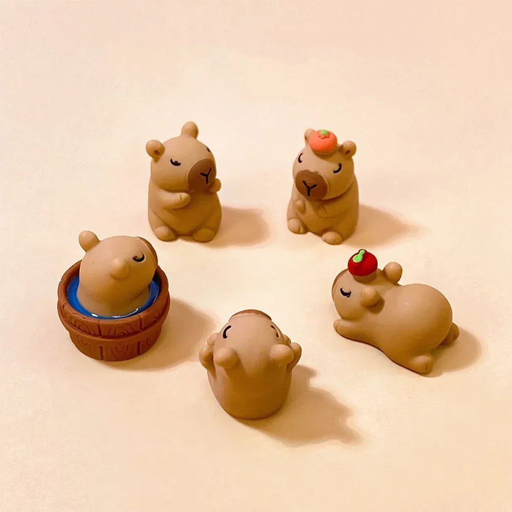 5PCS Luminous Capybara Mini Resin Animals Figurines Desktop Tabletop Outdoor Craft Decor for Miniature Garden Home Accessories Oasis Select Cute-Brown-5Pcs