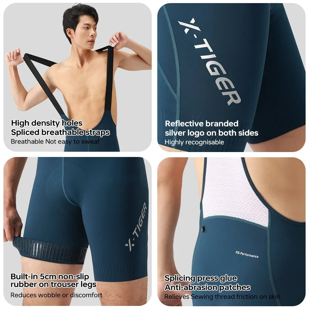 X-TIGER Men's Cycling Bib Shorts 120 Density Padded Professional Cycling Bib Pants MTB Road 8 Hours Long Distance Bicycle Shorts Oasis Select