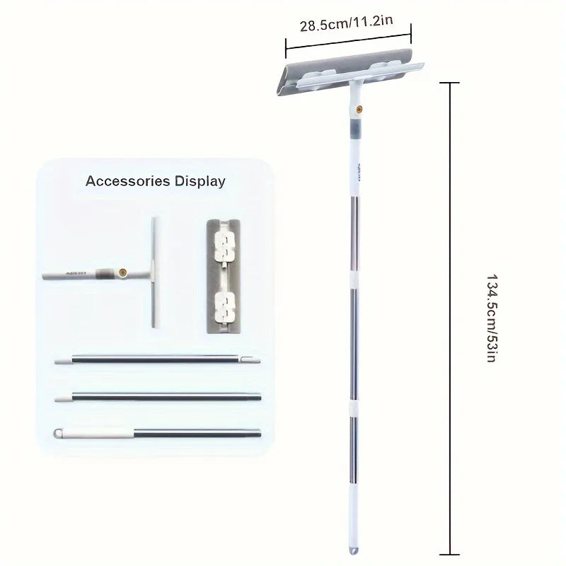 2-in-1 Glass Wiper, Multi-Functional Plastic & Stainless Steel Window Cleaning Tool, for Bathroom, Outdoor, Wall, Floor Oasis Select WHITE