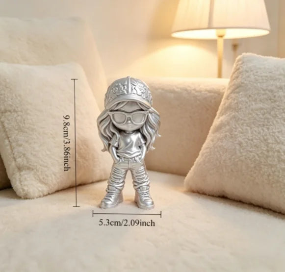Ins Style Streetwear Girl Mini Statue 3D Printing Sunglasses Cap Trend Lady Figurine Ornament for Living Room Cafe Desktop Decor Oasis Select Girl silver