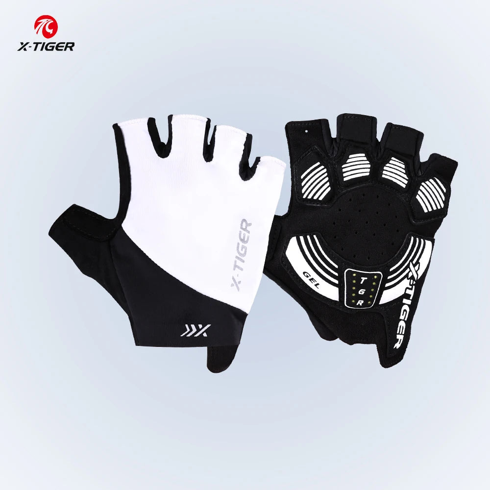 X-TIGER Men Women Cycling Gloves Breathable Damping MTB Road Bike Special Gloves Non-slip Bicycle Half Finger Gloves Oasis Select White M