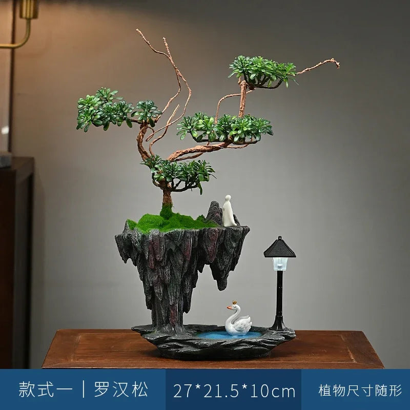 Sky City Simulation Green Plant Welcome Pine Bonsai Decoration Living Room Wine Cabinet Decoration Zen Desk Decoration Oasis Select Podocarpus macrophyl