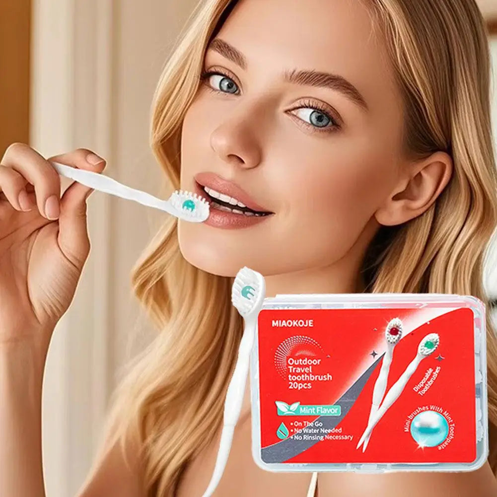 20-Pack Disposable Travel Toothbrush with Mint Burst Beads Disposable Travel Toothbrush Oasis Select