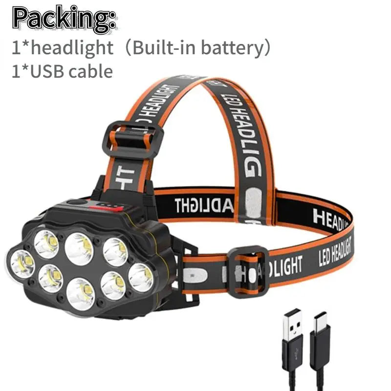 KDULIT 8/11 LED Headlamp Super Bright Head Torch Rechargeable Headlight Built-in 18650 Battery Outdoor Fishing Camping Lantern Oasis Select 8 LED