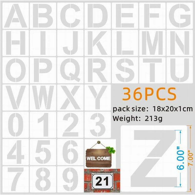 36pcs Alphabet Template Numbers Art Craft Templates Reusable Plastic Word Stickers DIY Painting Word Templates Multiple Sizes Oasis Select 6 inch