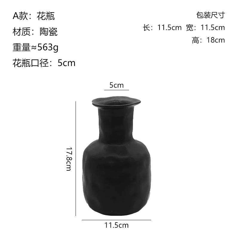 Nordic Geometric Creative Art Plain Germ Dried Flower Ceramic Vase Homestays Vases Oasis Select Black A