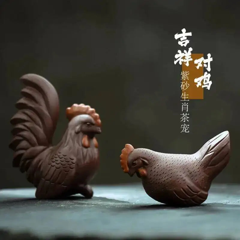 Yixing Zisha Tea Pet Zodiac Rooster Ornament Handmade Rooster Sculpture Tea Set Accessories Purple Clay Good Luck and Oasis Select