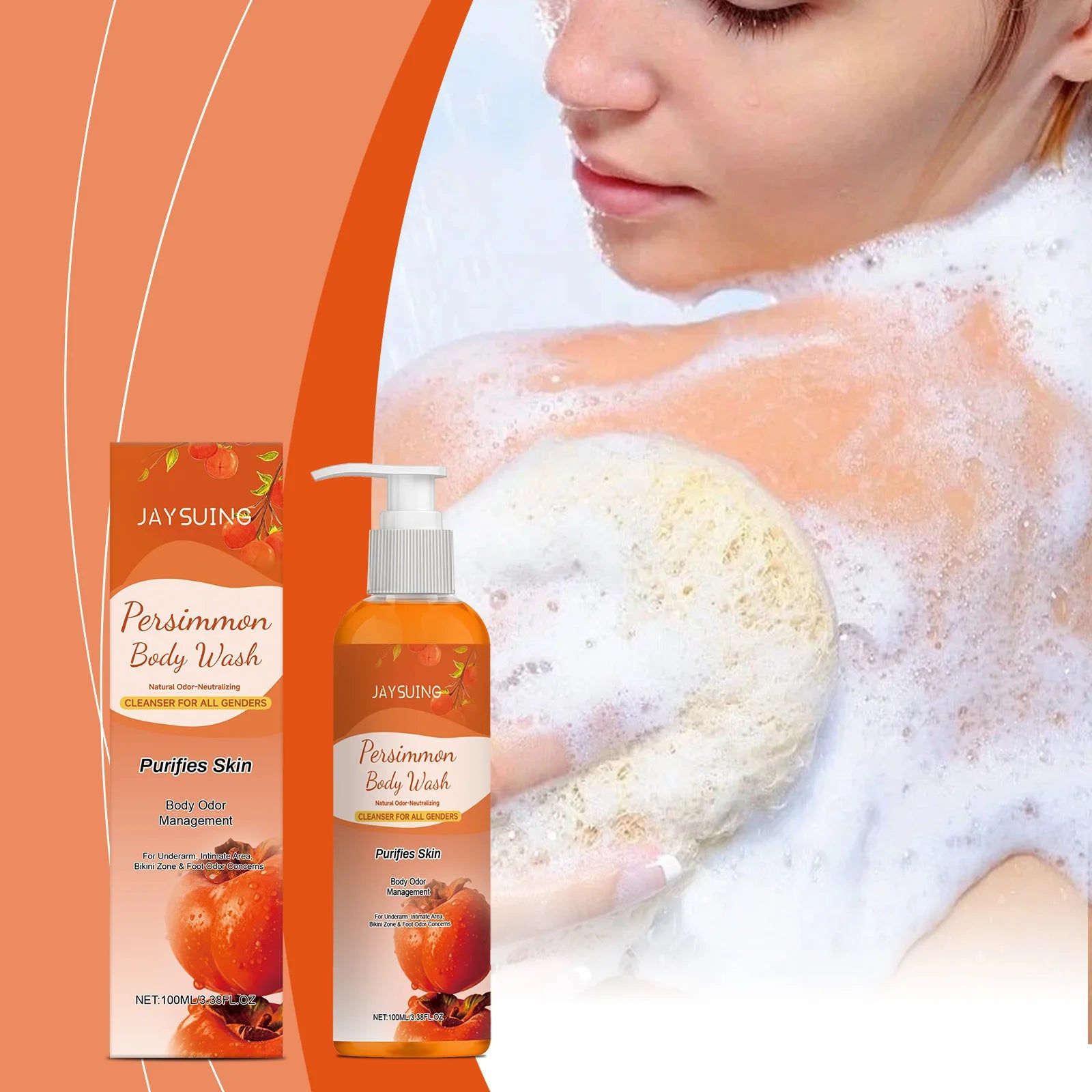 JAYSUING Persimmon Deodorizing Shower Gel Hydration Remove Odors Lasting Fragrance Exfoliate Perspiration Skin Sooth Shower Gel Oasis Select