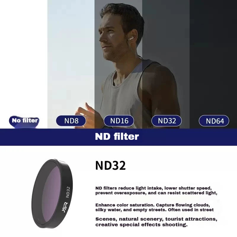 JSR Lens Filters for DJI Osmo Action 5 Pro/4/3 – UV CPL ND Set