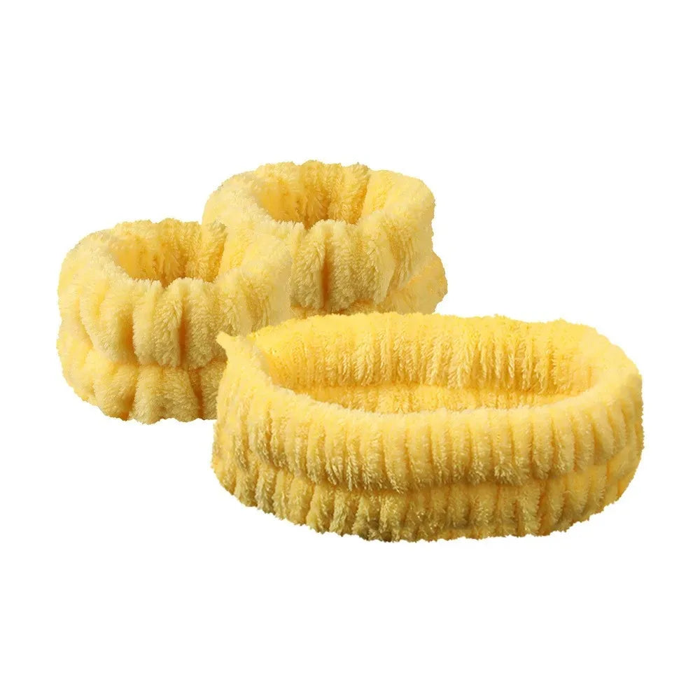 Wash Face Headbands For Women Coral Fleece Hair Bands Cuff Waterproof Bands Absorbent Wristbands Head Band Hair Accessories Set Oasis Select Yellow 3Pcs Coral fleece