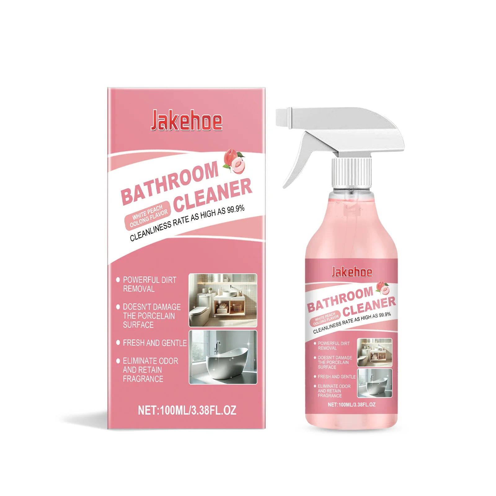 Jakehoe Bathroom Cleaner Spray Powerful Dirt Removal Rich Foam Cleaner Eliminate Odor Mild Formula Bathroom Stain Remover 100ml Oasis Select White peach