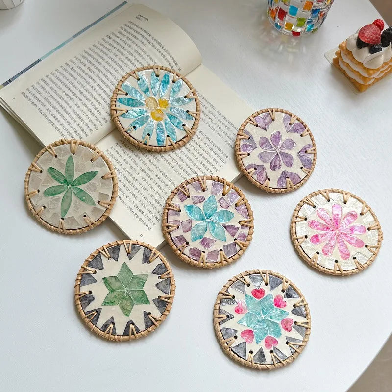 Handmade Rattan Coaster | Colorful Woven Table Mat 10cm