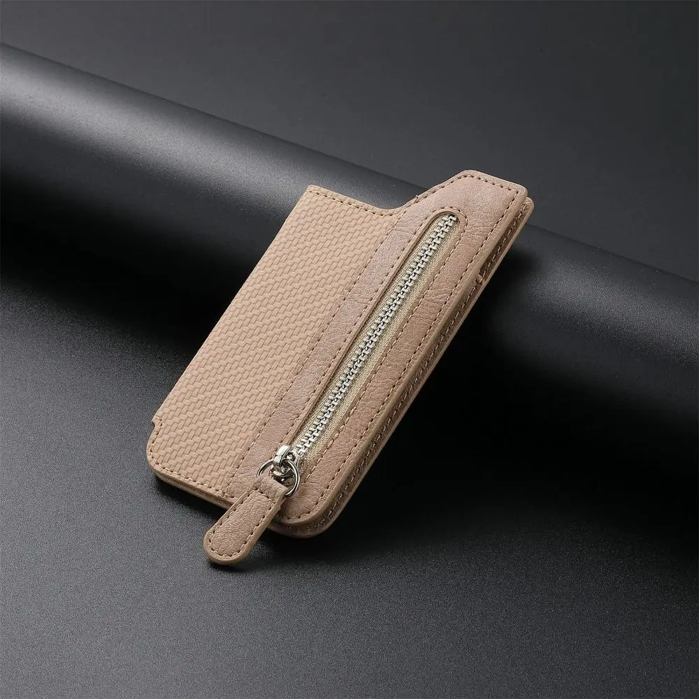 Leathe Mobile Card Bag Phone Pocket Sticker Back Cover Phone Wallet Stick Phone Pouch Phone Card Holder Wallet Case Oasis Select khaki--