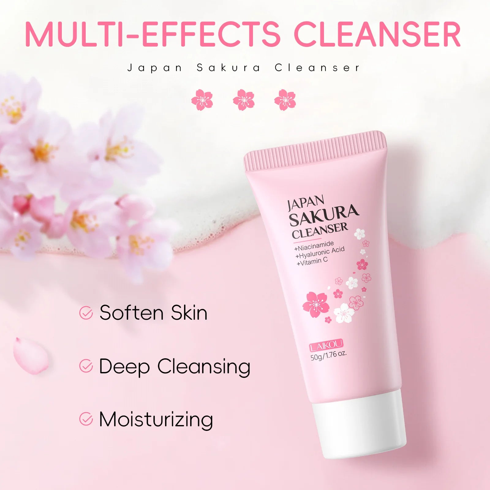 Cherry Blossom Face Wash Day Moisturizing Gentle Foaming Sakura Facial Cleanser Oil Control Pore Minimizing Brightening 50g Oasis Select Pink 3bottle 50g