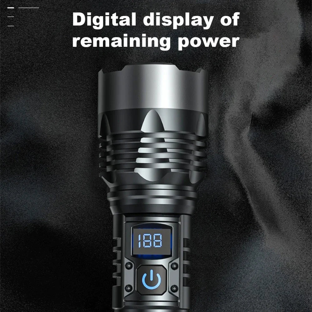 High Power LED Flashlight Aluminum Head Heat Dissipation Telescopic Zoom Torch USB Rechargeable Flashlights with Digital Display Oasis Select