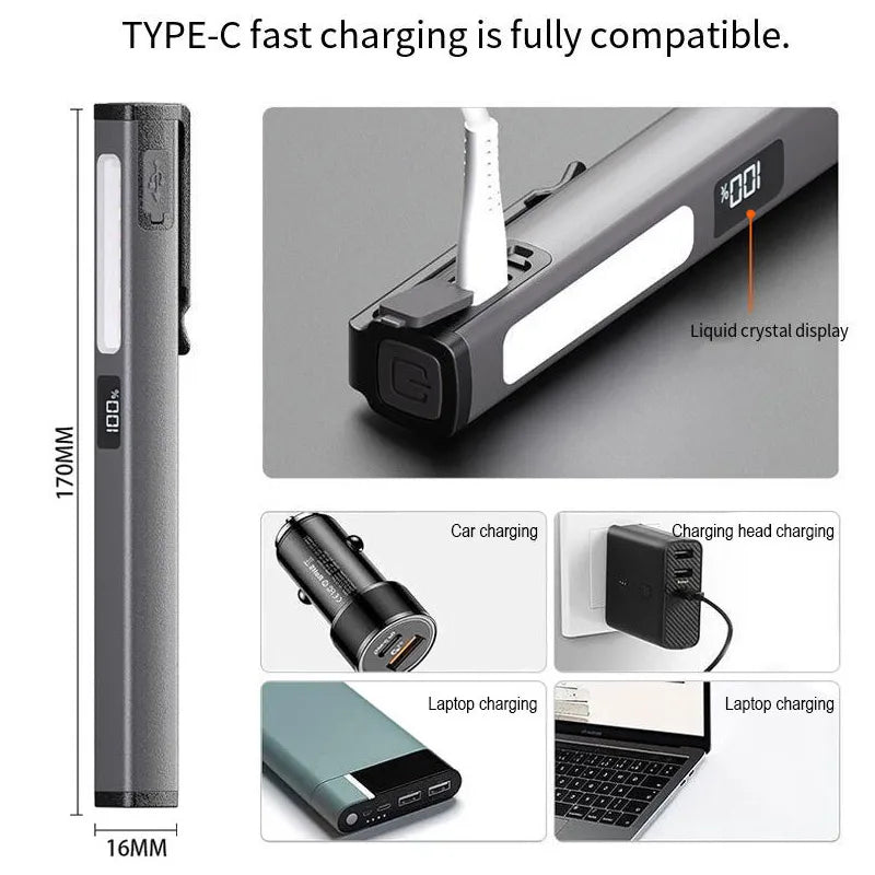 3 Light Source Flashlight Rechargeable Medical Pocket Penlight Magnetic Work Lighting Repair Medical Warning Pen Lamp with Clip Oasis Select