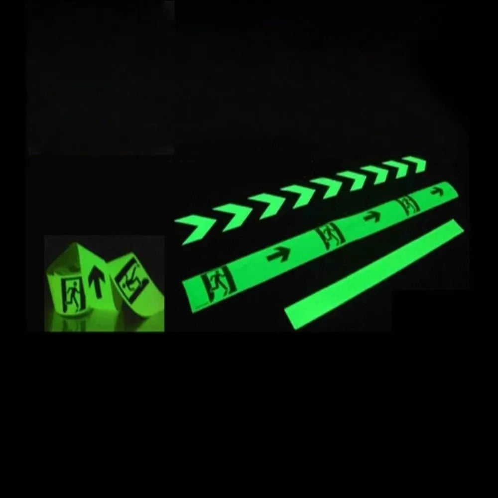 5M Length Emergency Exit Luminous Tape Waterproof Glow ln The Dark Anti-Slip Floor Marker Sign Arrow Design Safety Exit Marker Oasis Select