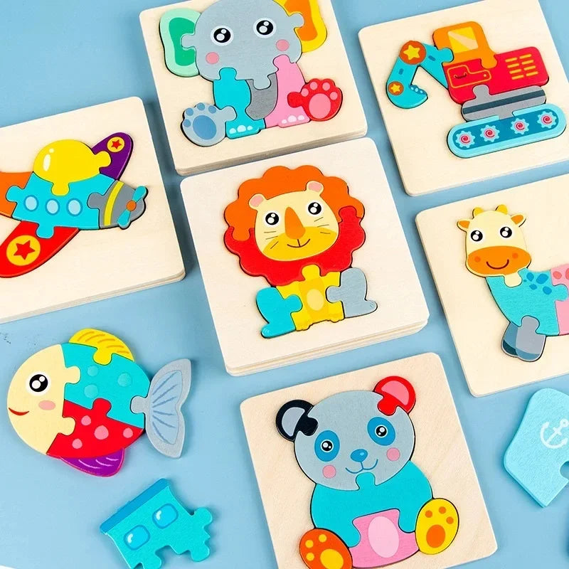 Wooden Puzzle Montessori Animals Carton Colorful Learning Education Toys Tangram Jigzaw Cognitive Wood For Children Kids Gift Oasis Select