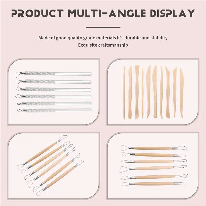 LIKE WISH Pottery Clay Sculpting Tools, 22Pcs Wooden Handle Pottery Carving Tools & Metal Scraper & Plastic Clay Shaping Tools Oasis Select