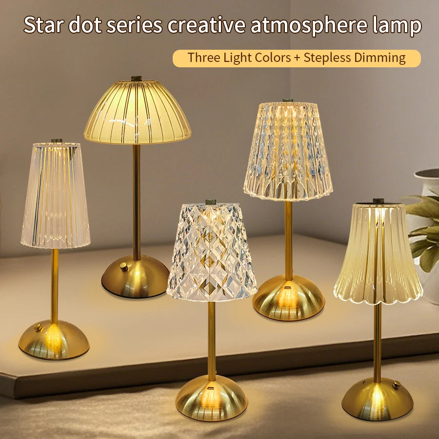 Rechargeable Touch Night Light 3 Colors Dimmable Artificial Crystal Lamp Portable Table Lamp for Bedroom Living Room Restaurant Oasis Select