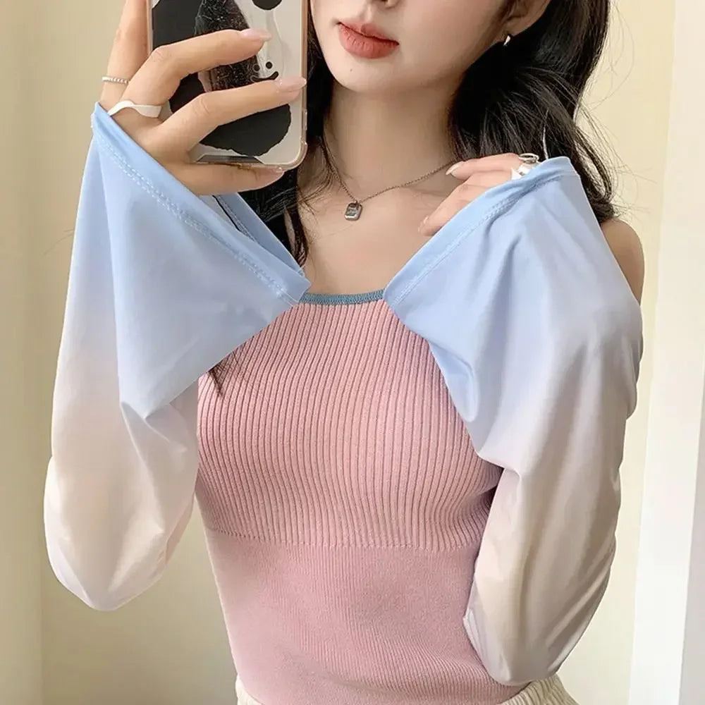 1 Pair Lightweight Sun Protection Arm Covers Loose Fit Cool Ice Silk Arm Guard Cuff Polyester Solid Color Ice Sleeve Oasis Select 3