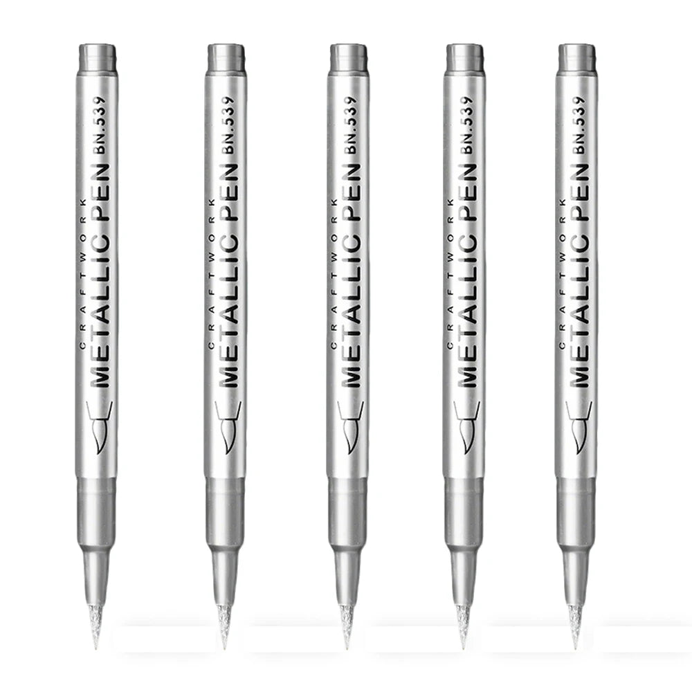 5PCS Metallic Markers Pens Silver and Gold Paint Pens , Glass, Rock Painting, Halloween Pumpkin, Card Making, Scrapbook Album Oasis Select Silver Brush