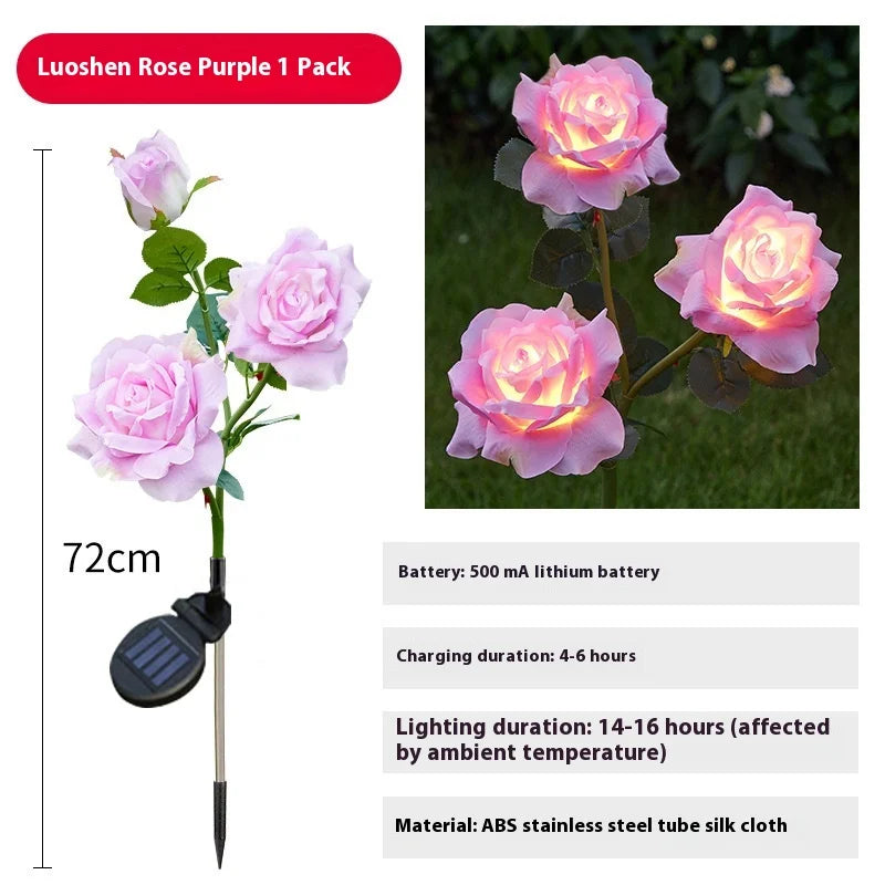 LED Solar Simulation Roselle Rose Flower Lamp, Outdoor Waterproof Garden Lawn Lamp, Ground Insert Lamp, Decorative Lamp Oasis Select purple