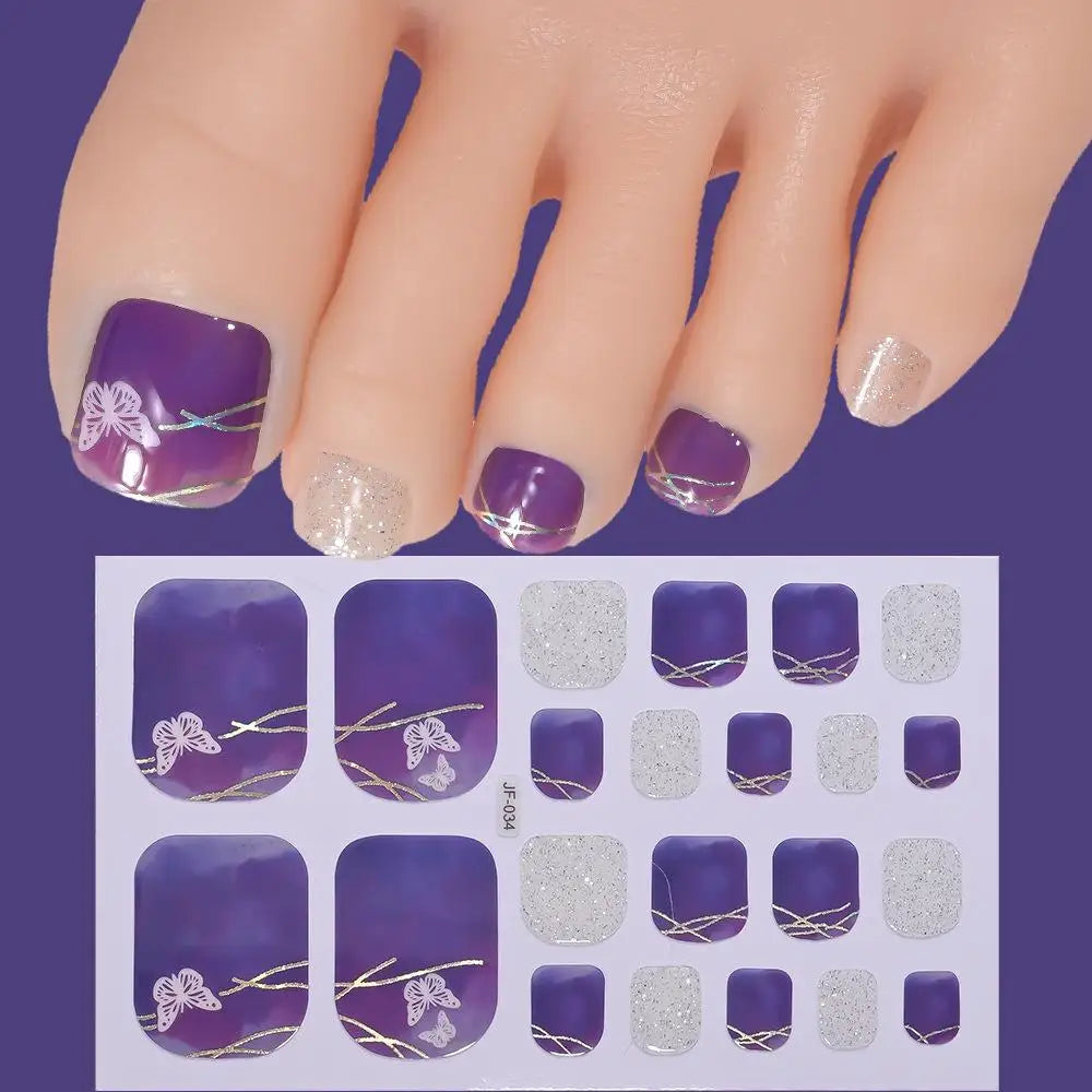 22tips/Sheet Glitter Toenail Stickers Glittering Full Wraps for Summer Pool and Beach for Nail Art and Decorative Nail Decals Oasis Select D