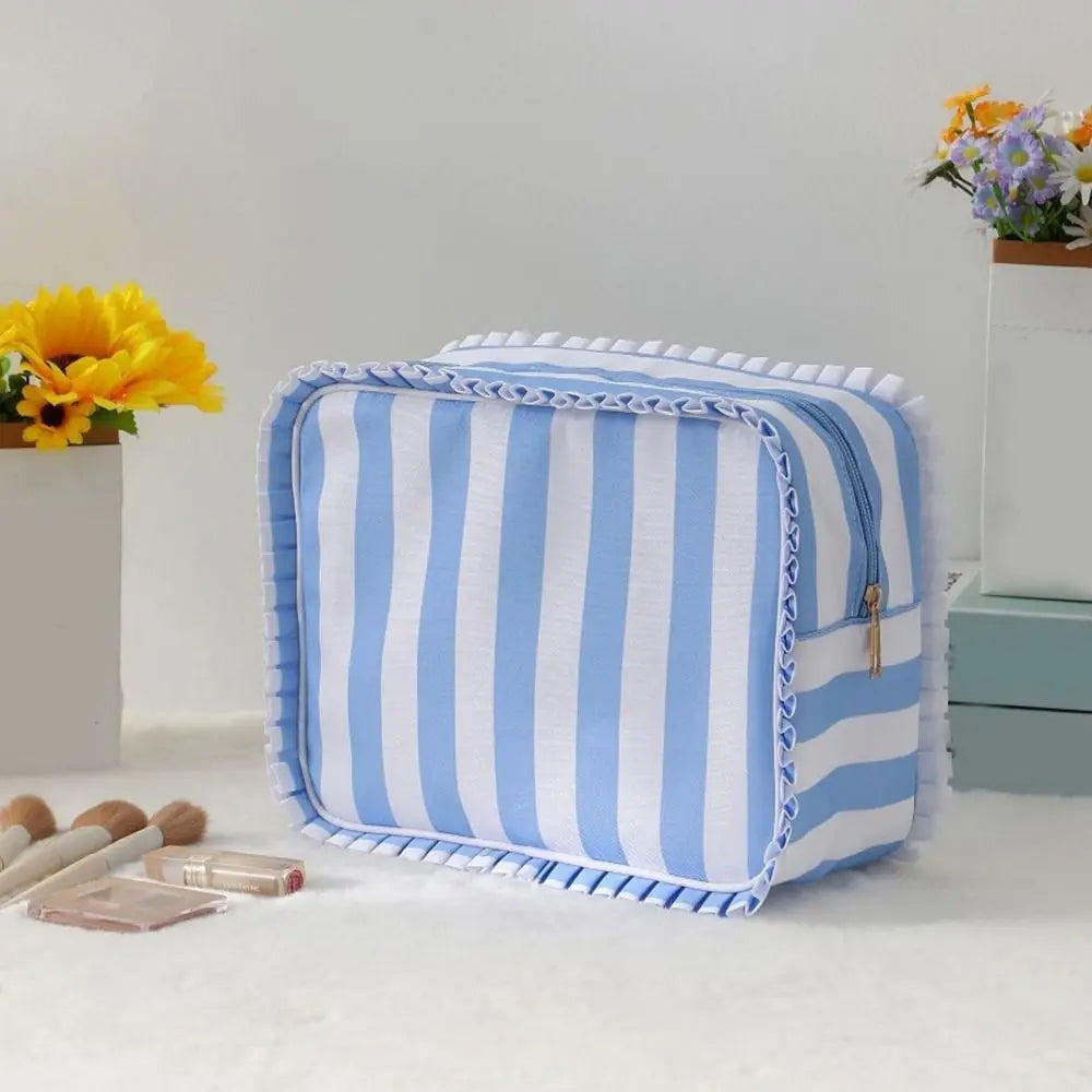 Ruffle Nylon Cosmetic Bag – Waterproof Zipper Makeup Organizer