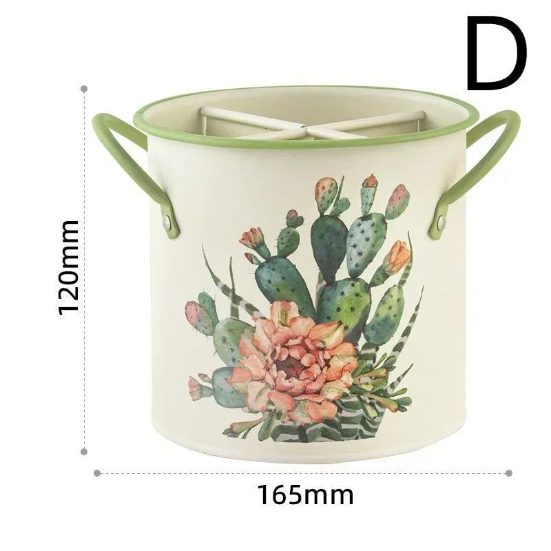 Retro Tableware Storage Bucket Draining Rack with Divider Kitchen Knife and Fork Storage Box Home Decoration for Kitchen Tools Oasis Select D