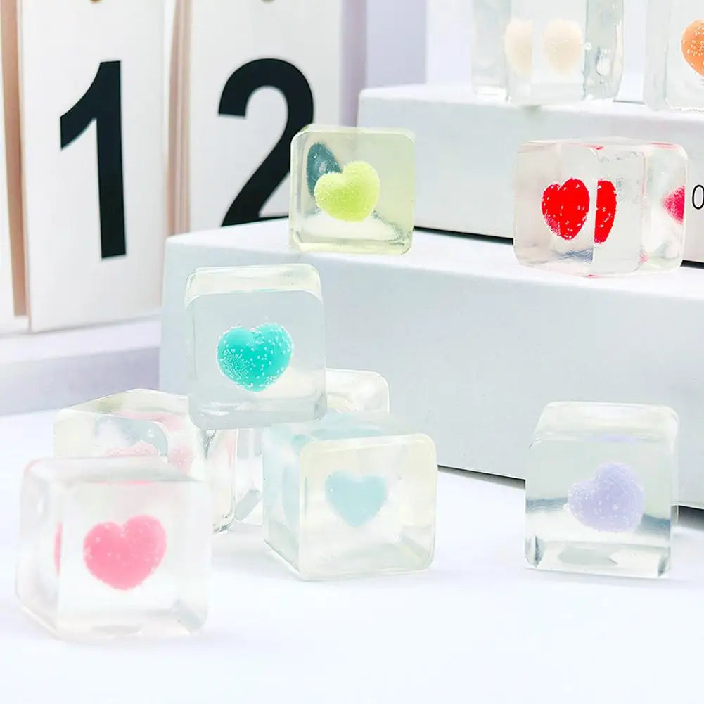 Kawaii Clear Ice Cube Shaped Squishy Toy Love Heart Stress Relief Toys Romantic Valentine Day Gift Squeeze Venting Toys for Kids Oasis Select