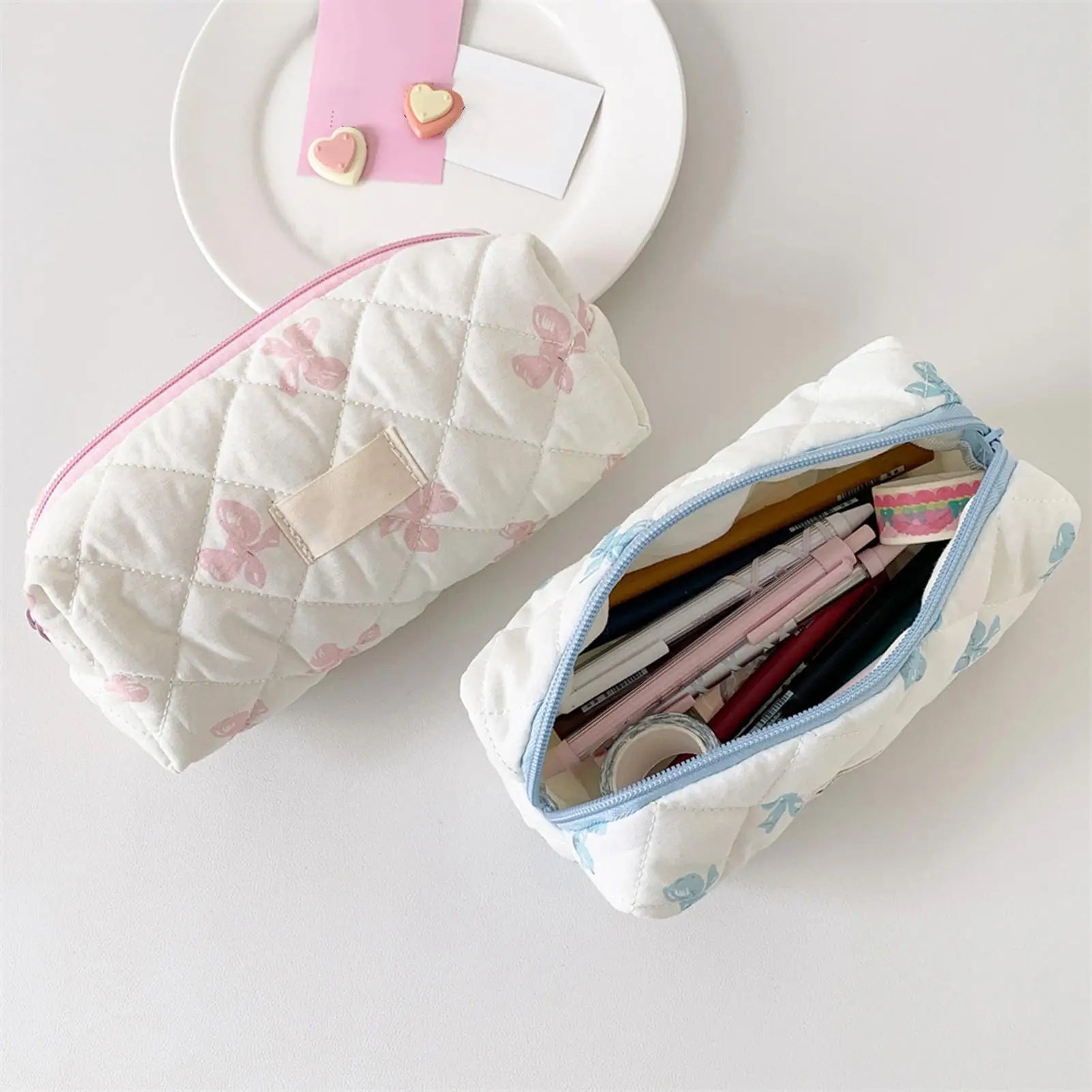 Large Capacity Storage Bag Pencil Case Makeup Bag Bow Print Cosmetics Bag Sundry Storage Bags Organizer Student Stationery Oasis Select