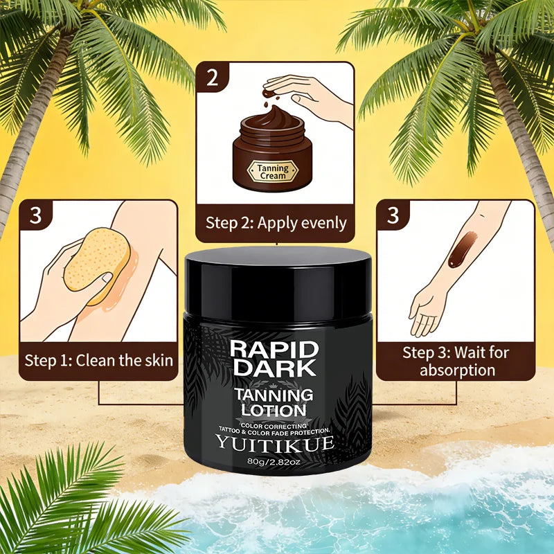 YUITIKUE Rapid Dark Tanning Lotion 80g – Color Correcting Self Tanner for Natural Bronze, AC Room Tan, Healthy Even Glow Oasis Select