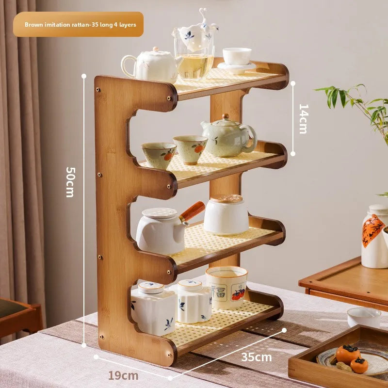 Desktop Bogu rack, teapot rack, small Duobao Pavilion tea room ornament, desktop storage rack, teacup tea set rack. Oasis Select Brown 4-35