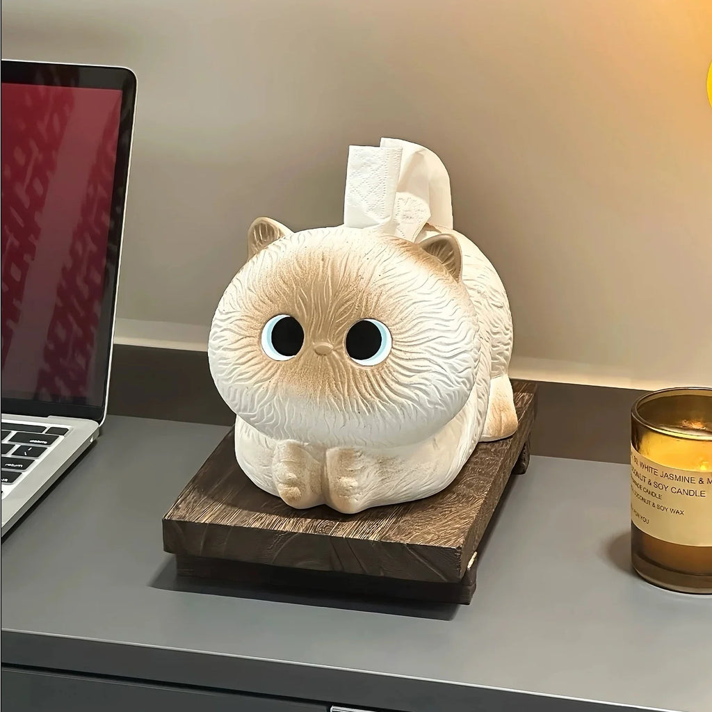 Cute Cat Ceramic Tissue Box Holder, Kawaii Cartoon Animal Napkin Dispenser, Creative Desktop Organizer for Home Office D Oasis Select