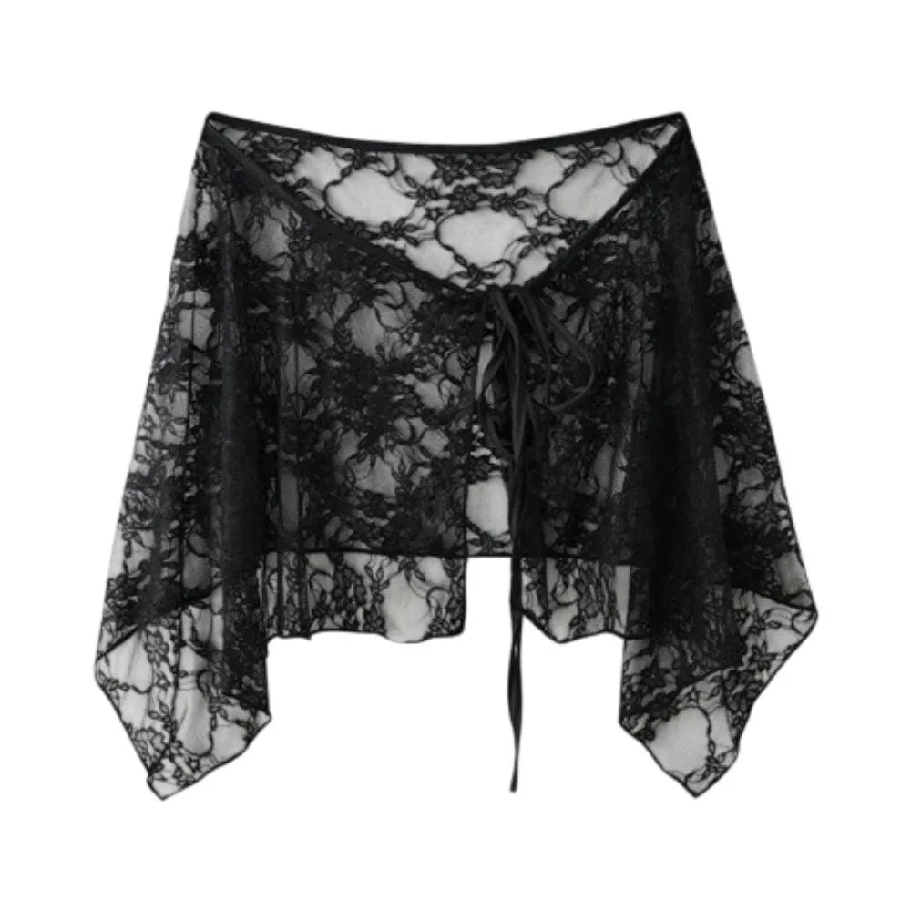 French Lacing Lace Mini Skirt Embroidery Irregular Hemline Ruched Skirts Y2K Streetwear Harajuku Lace Up Ruffles Skirt Oasis Select Black One Size