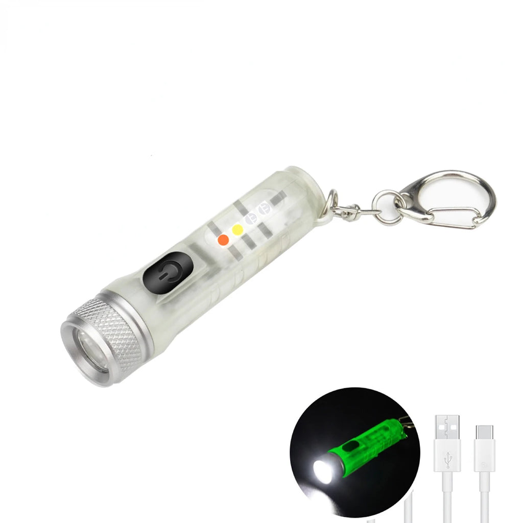 Mini Keychain LED Flashlight Multi-function Camping Flash Torch TYPE-C Fast Charging IP66 Waterproof Fluorescent Magnetic Warnin Oasis Select A fluorescent Built-in battery